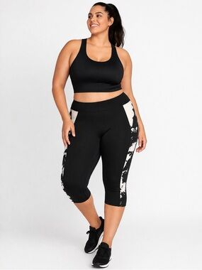 Soybu Black White Capri Leggings Abstract Side Panel Athletic Sz 3X